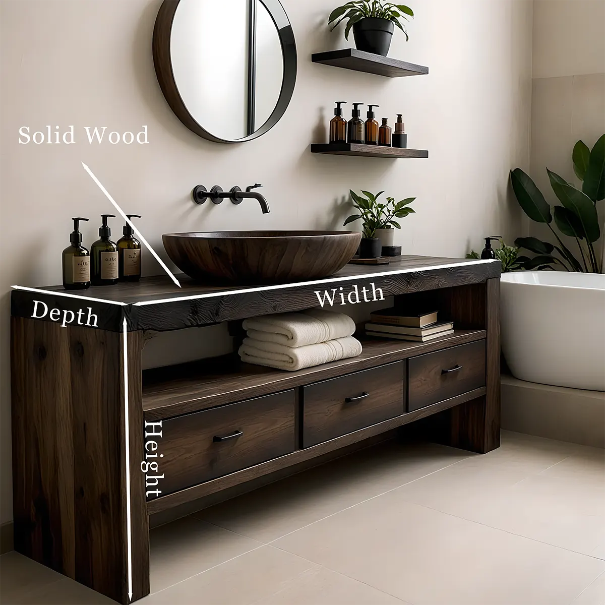 Midnight Oak Vanity – Modern Zen Solid Wood Bathroom - Rustiracraft 
