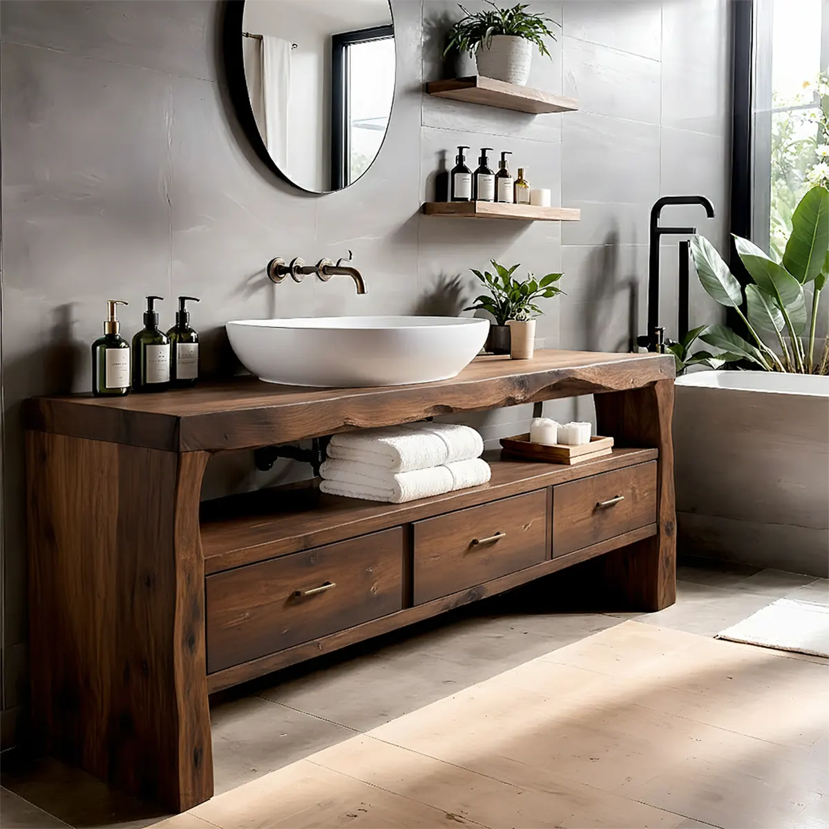 Midnight Oak Vanity – Modern Zen Solid Wood Bathroom - Rustiracraft 