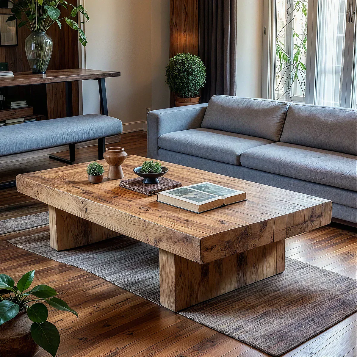 Minimalist Solid Wood Coffee Table – Natural Solid Wood Block Coffee Table - Rustiracraft 