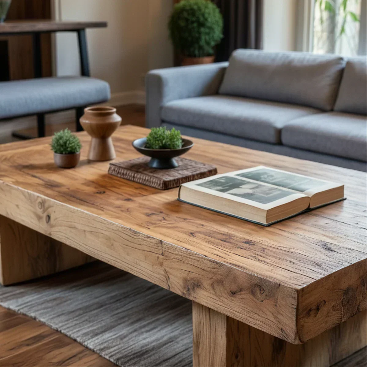 Minimalist Solid Wood Coffee Table – Natural Solid Wood Block Coffee Table - Rustiracraft 