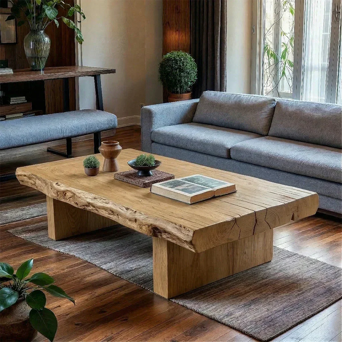 Minimalist Solid Wood Coffee Table – Natural Solid Wood Block Coffee Table - Rustiracraft 