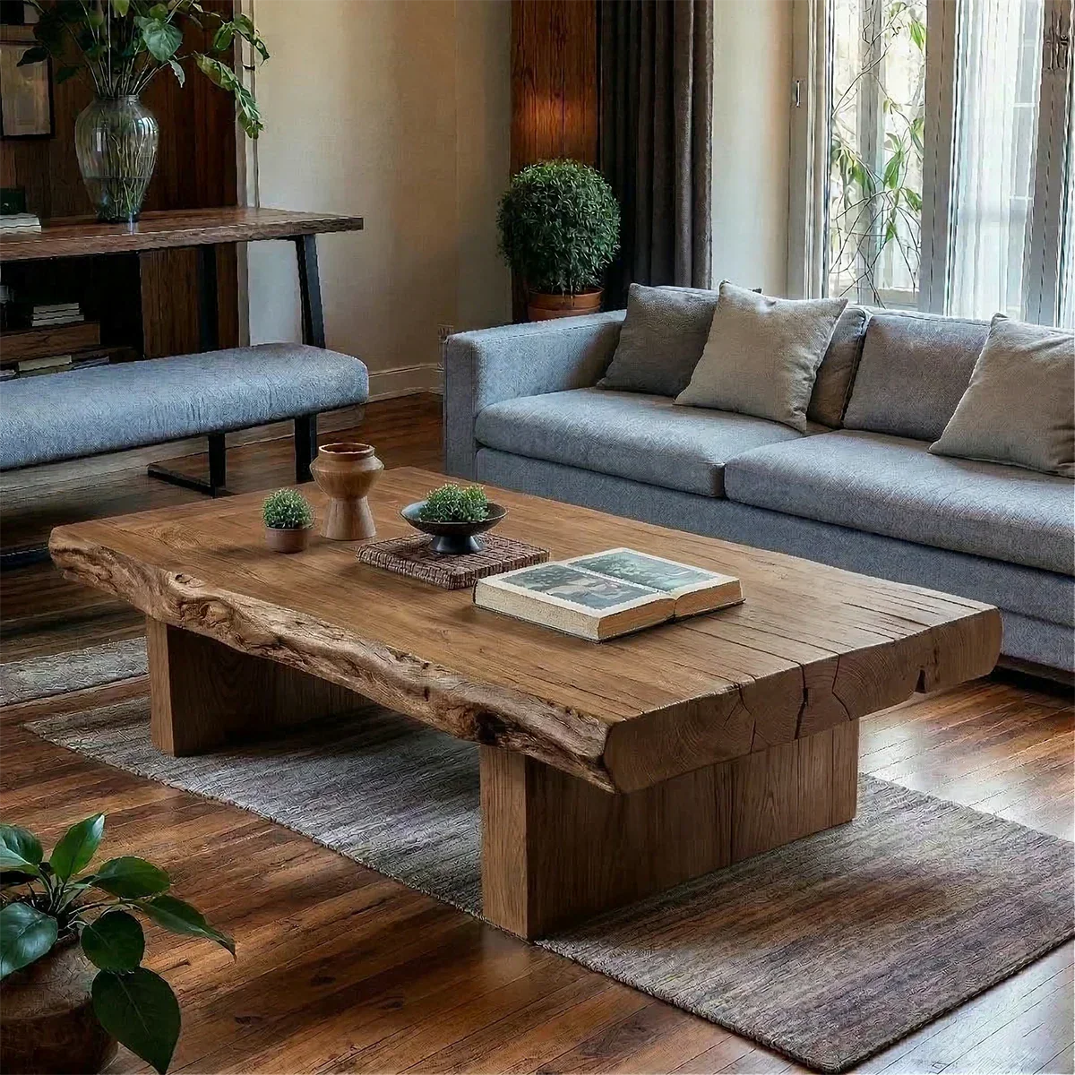 Minimalist Solid Wood Coffee Table – Natural Solid Wood Block Coffee Table - Rustiracraft 