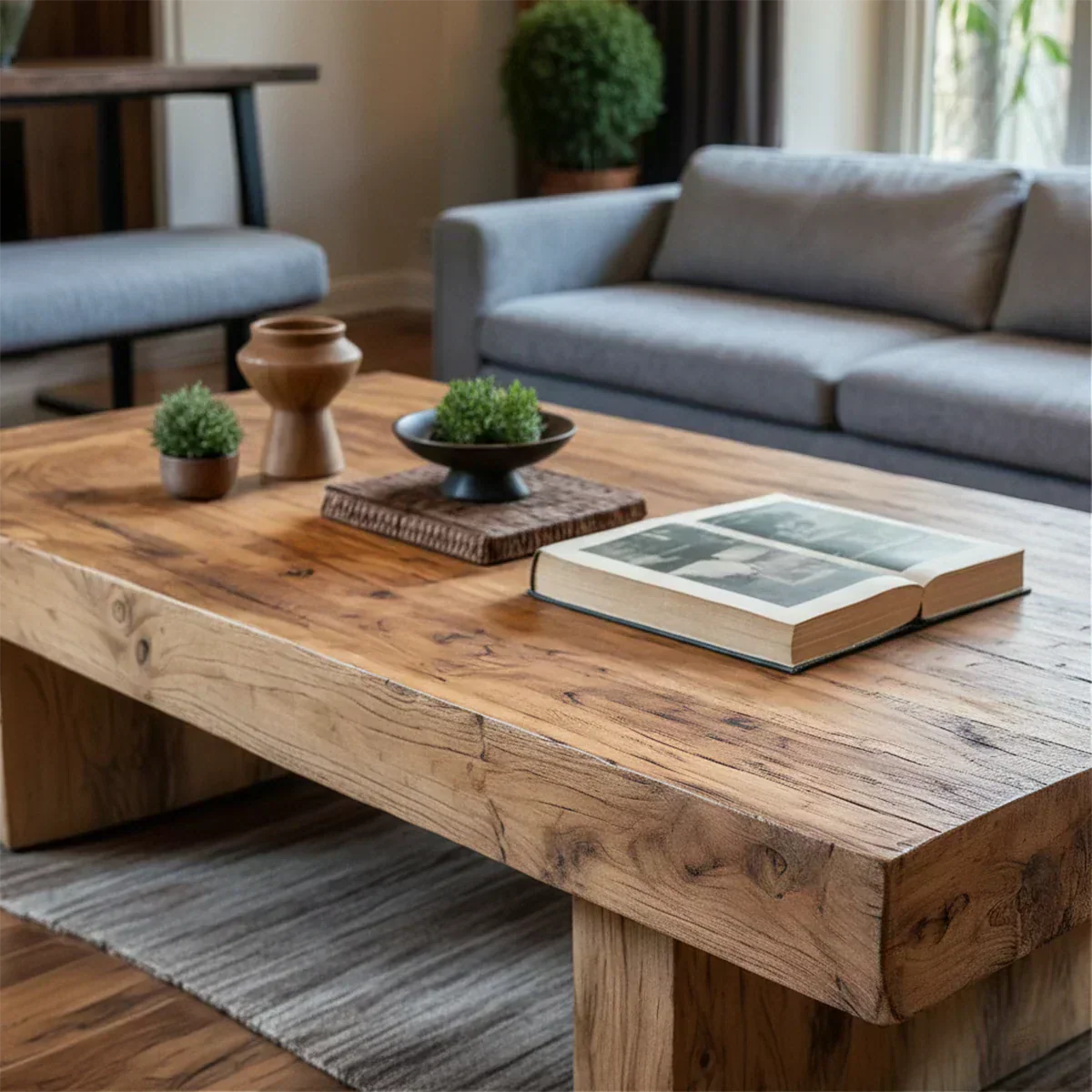 Minimalist Solid Wood Coffee Table – Natural Solid Wood Block Coffee Table - Rustiracraft