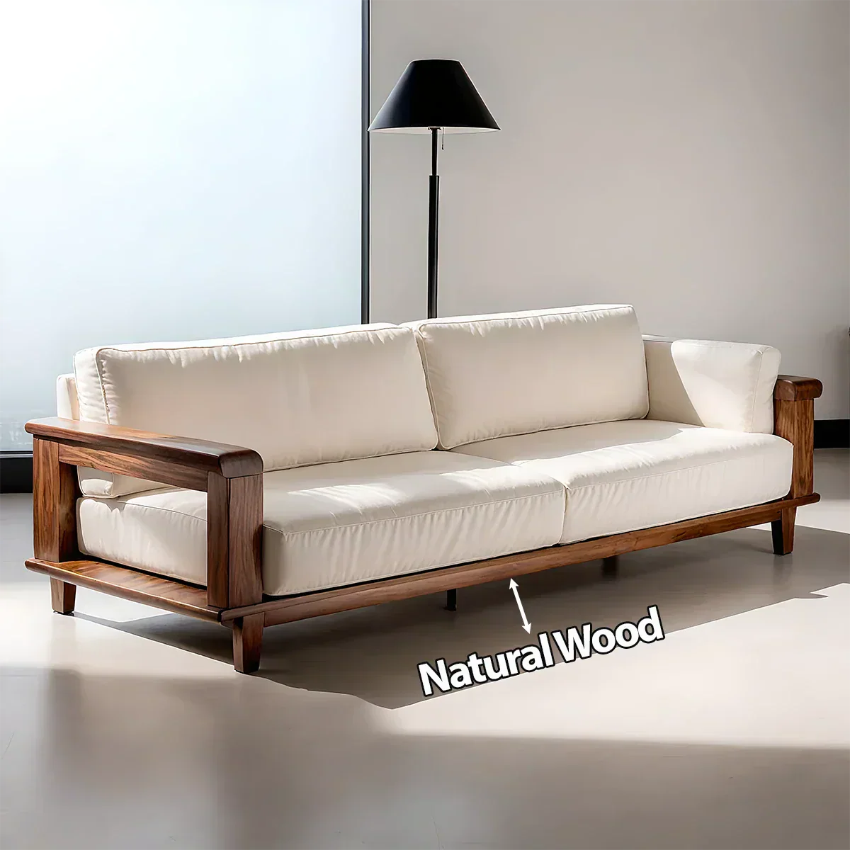 Modern Cotton Sofa with Solid Wood Arm Details - Rustiracraft 