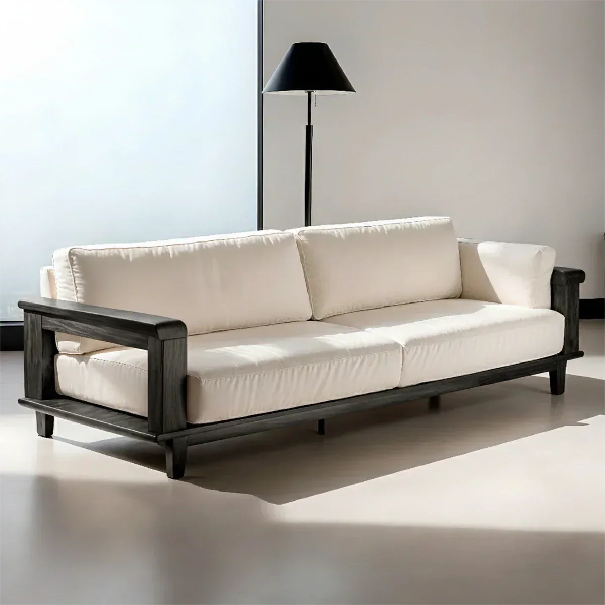 Modern Cotton Sofa with Solid Wood Arm Details - Rustiracraft 