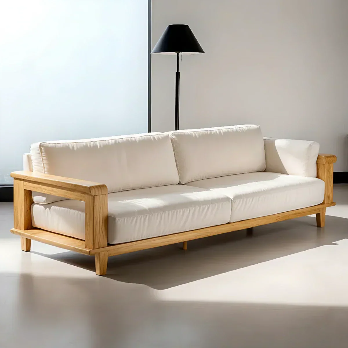 Modern Cotton Sofa with Solid Wood Arm Details - Rustiracraft 