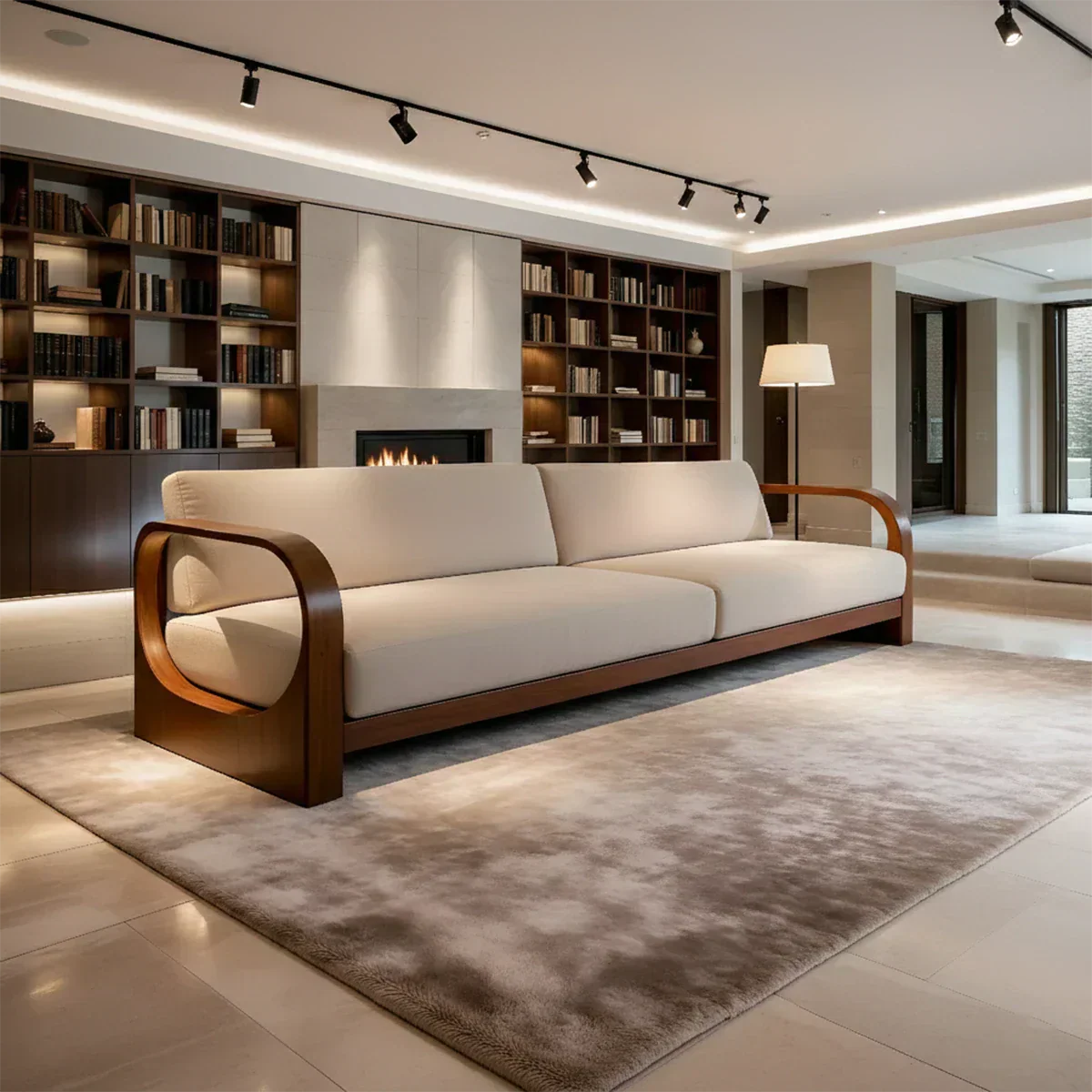 Modern Curved-Arm Cotton Sofa with Solid Wood Frame - Rustiracraft 