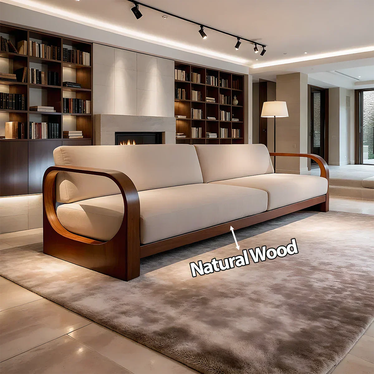 Modern Curved-Arm Cotton Sofa with Solid Wood Frame - Rustiracraft 