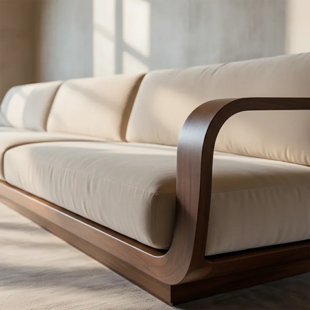 Modern Extra-Long Cotton Sofa with Solid Wood Frame - Rustiracraft 