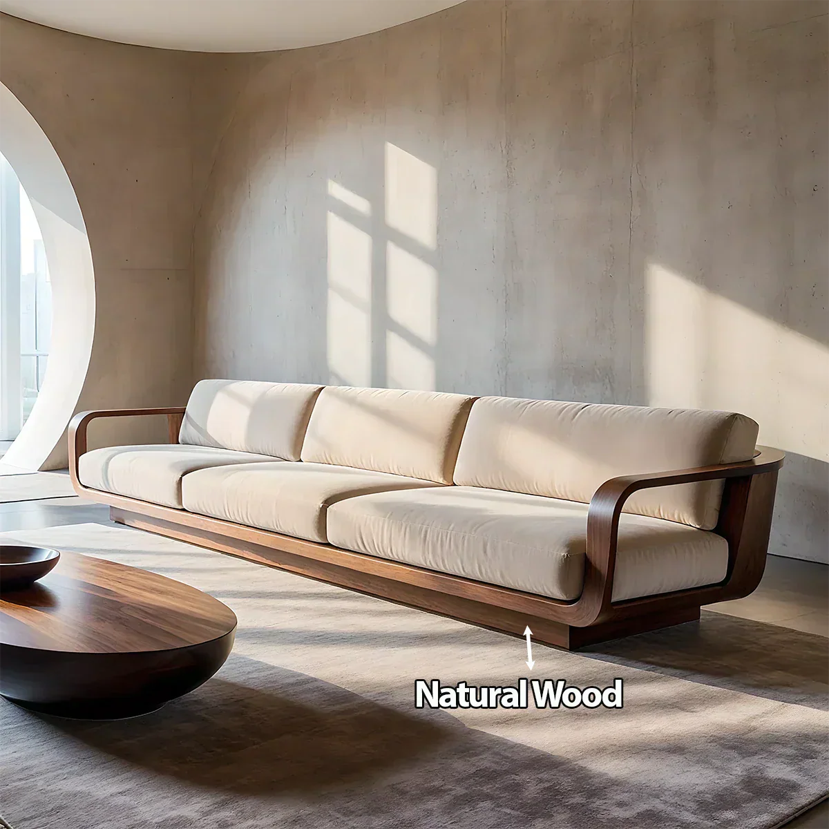 Modern Extra-Long Cotton Sofa with Solid Wood Frame - Rustiracraft 