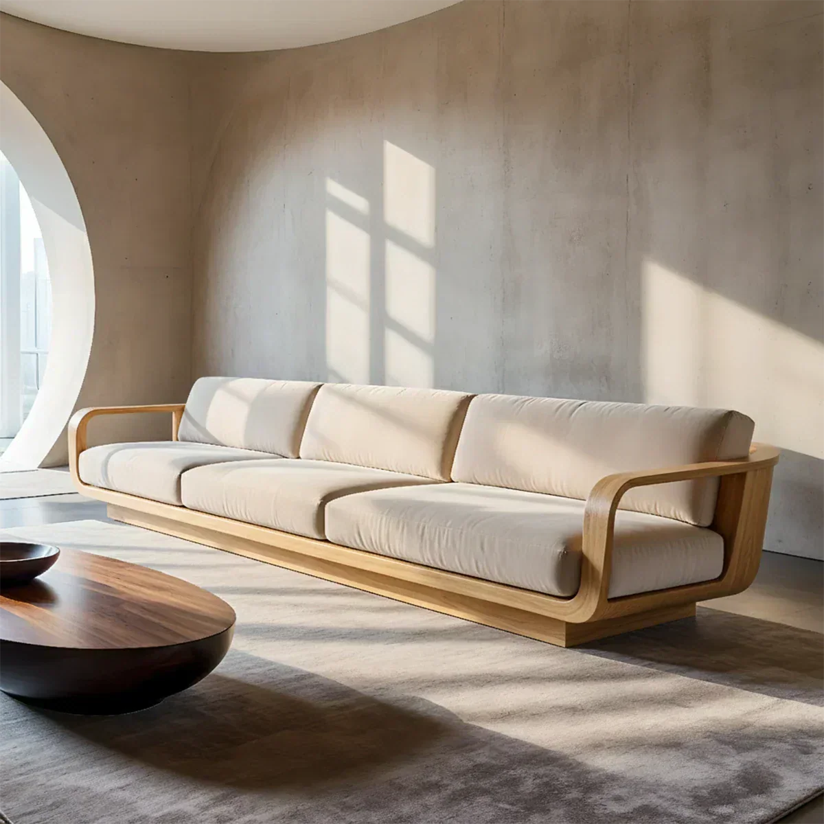 Modern Extra-Long Cotton Sofa with Solid Wood Frame - Rustiracraft 