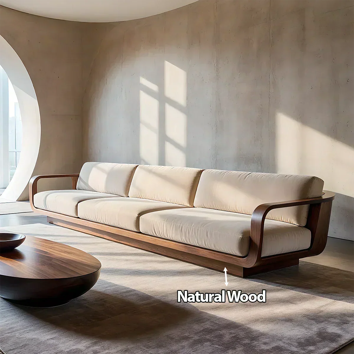 Modern Extra-Long Cotton Sofa with Solid Wood Frame - Rustiracraft