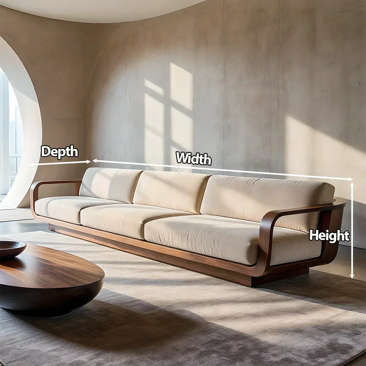 Modern Extra-Long Cotton Sofa with Solid Wood Frame - Rustiracraft