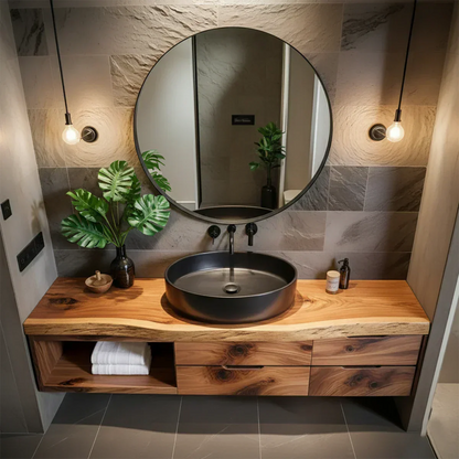 Modern Floating Natural Solid Wood Bathroom Vanity - Rustiracraft 