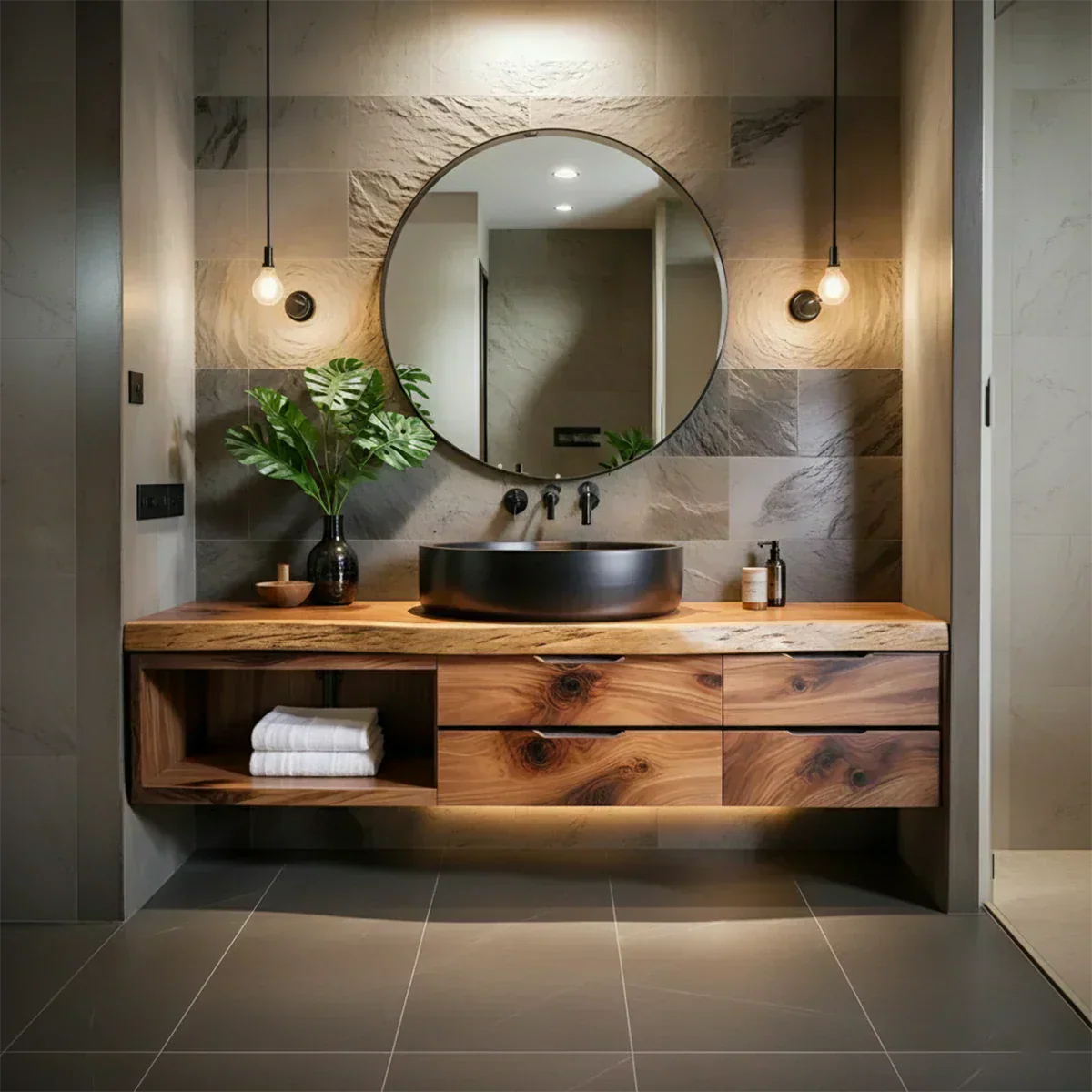 Modern Floating Natural Solid Wood Bathroom Vanity - Rustiracraft 