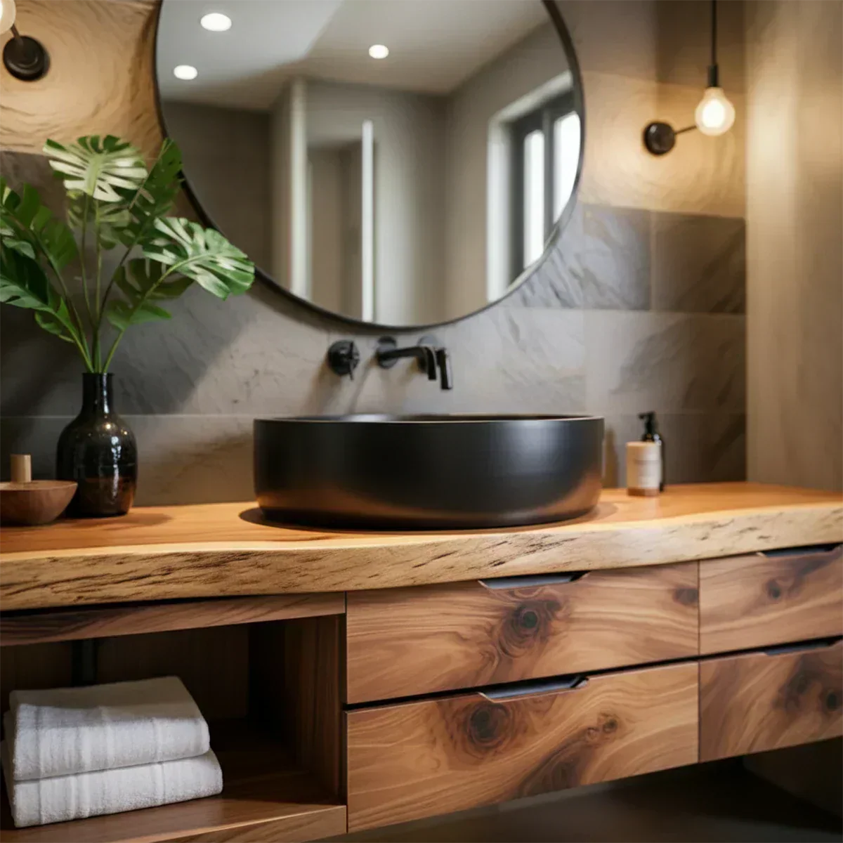 Modern Floating Natural Solid Wood Bathroom Vanity - Rustiracraft 