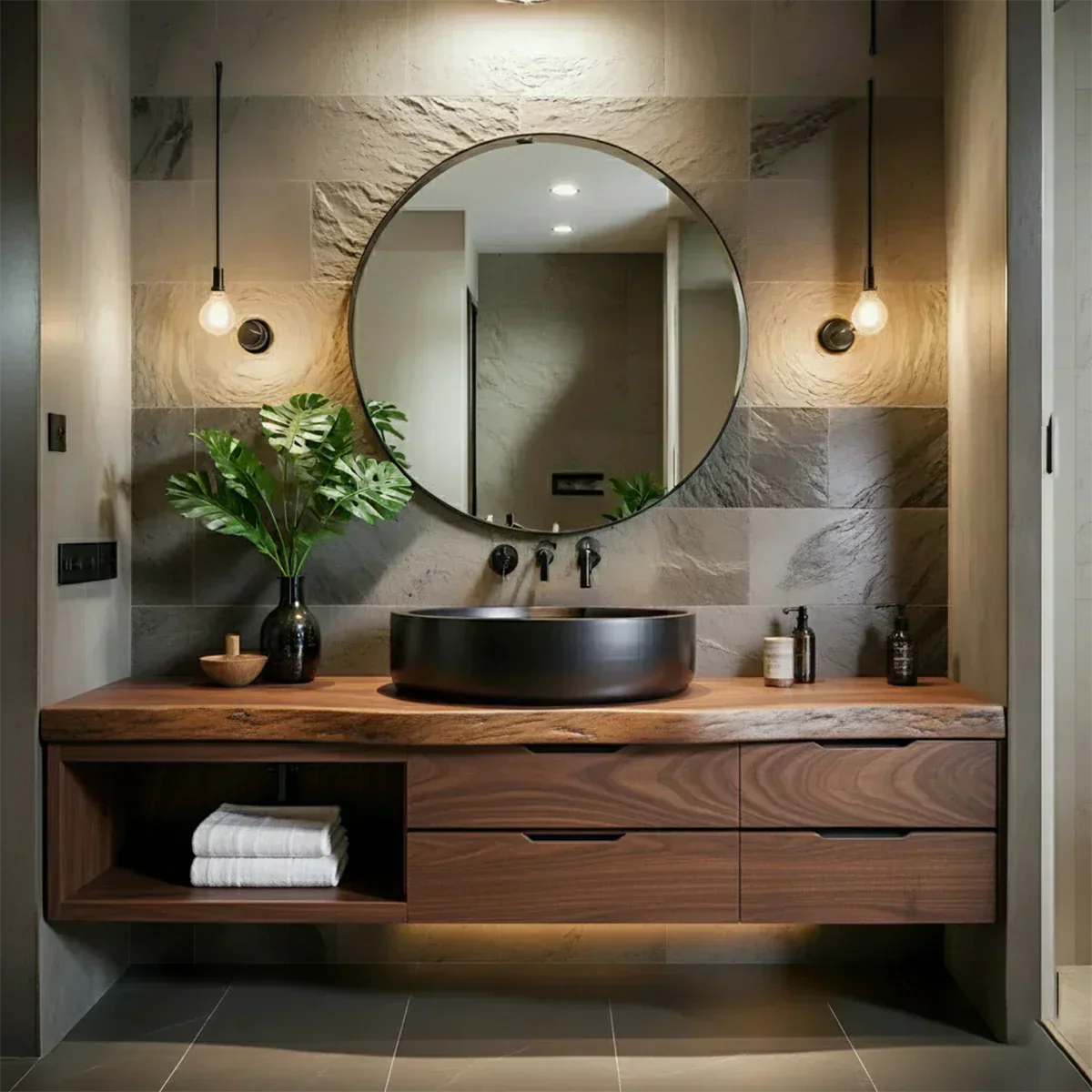 Modern Floating Natural Solid Wood Bathroom Vanity - Rustiracraft 