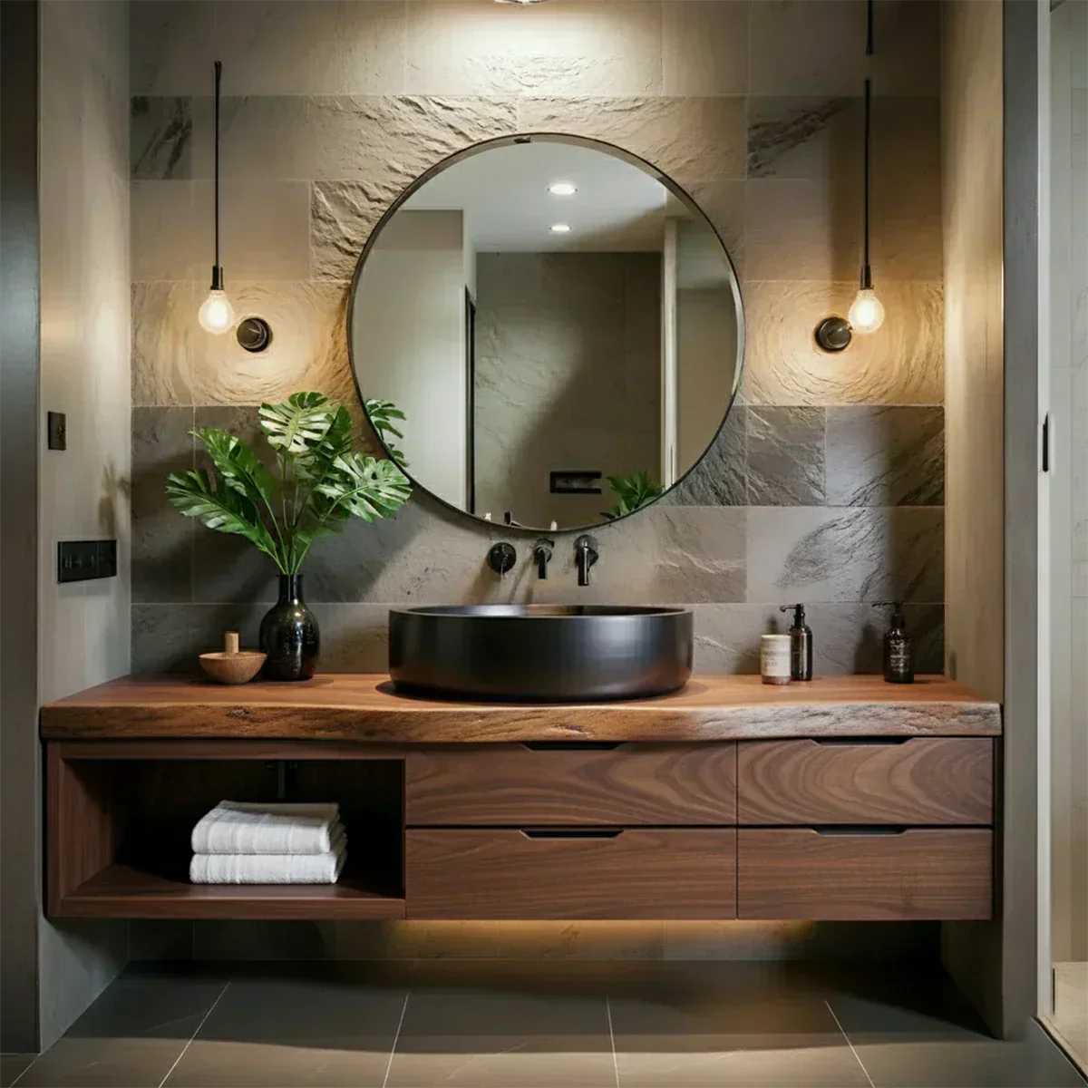 Modern Floating Natural Solid Wood Bathroom Vanity - Rustiracraft