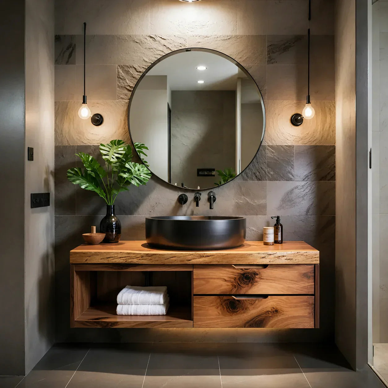 Modern Floating Natural Solid Wood Bathroom Vanity - Rustiracraft