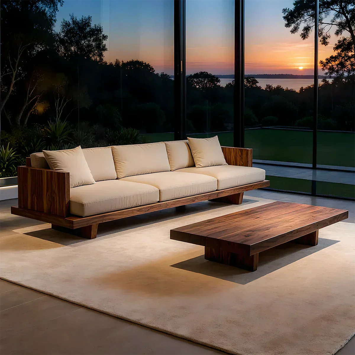 Modern Low-Profile Cotton Sofa with Solid Wood Base - Rustiracraft 