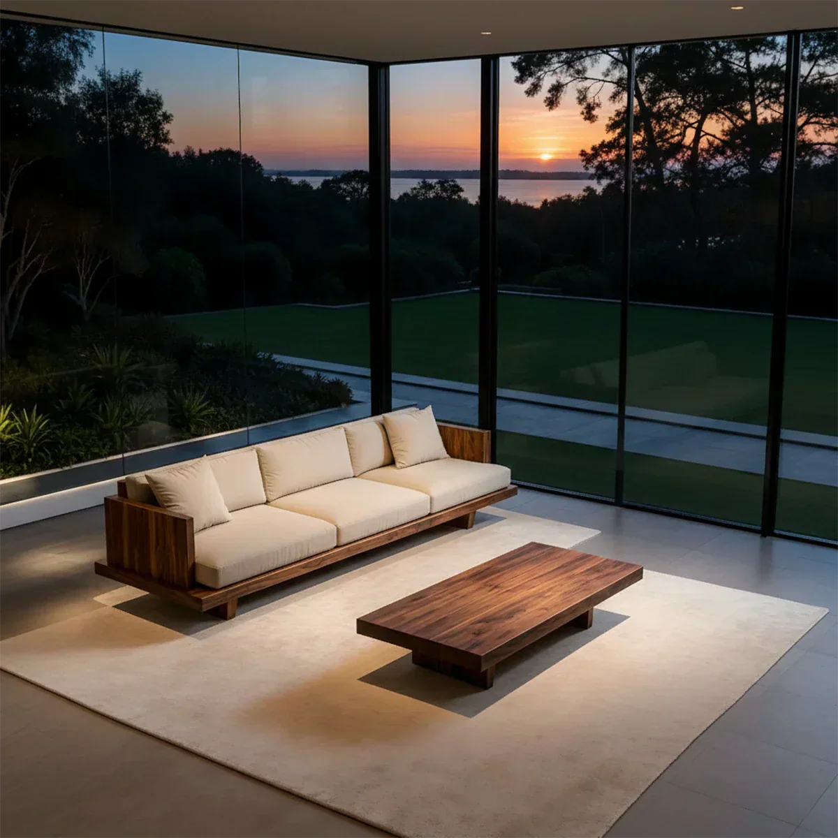 Modern Low-Profile Cotton Sofa with Solid Wood Base - Rustiracraft 
