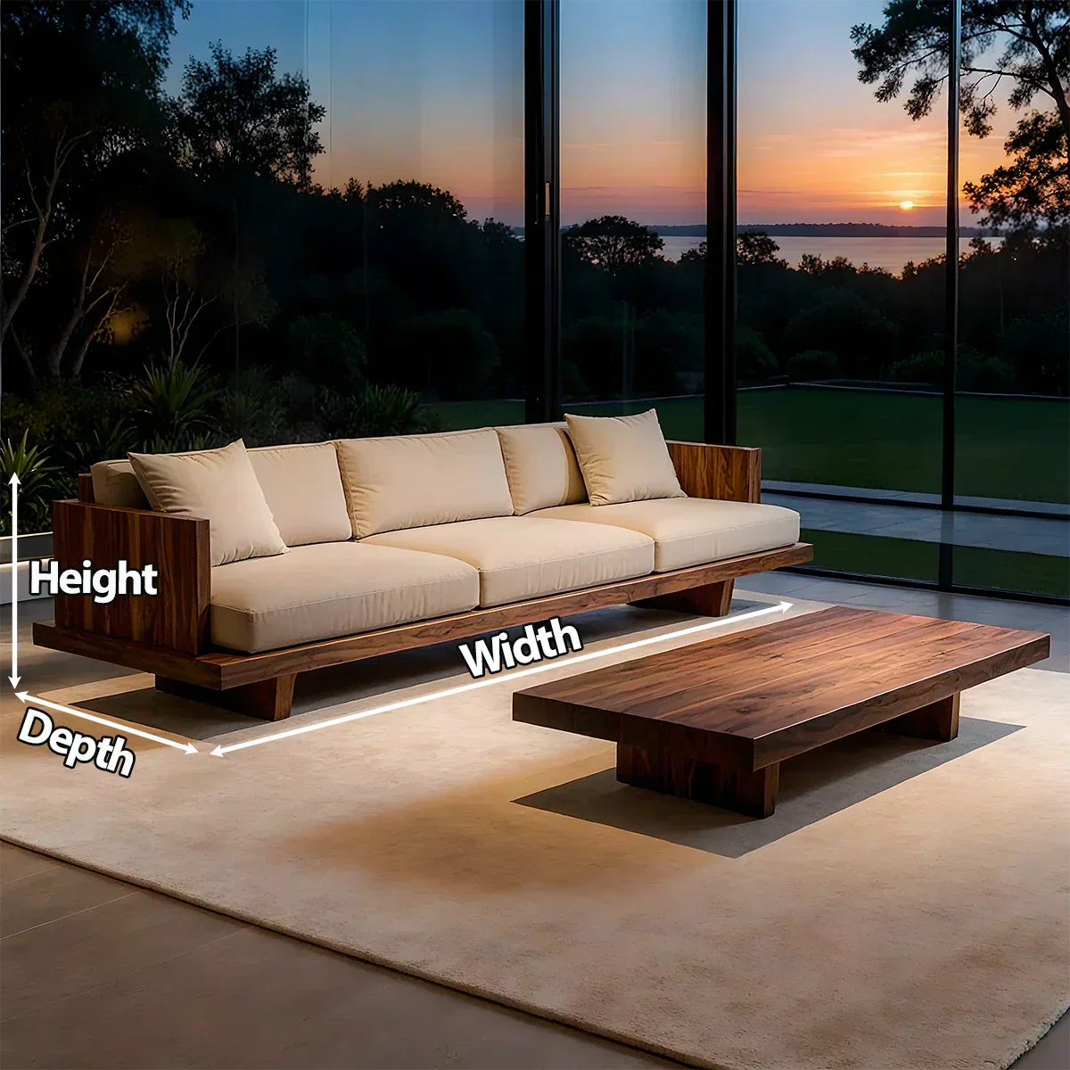 Modern Low-Profile Cotton Sofa with Solid Wood Base - Rustiracraft 