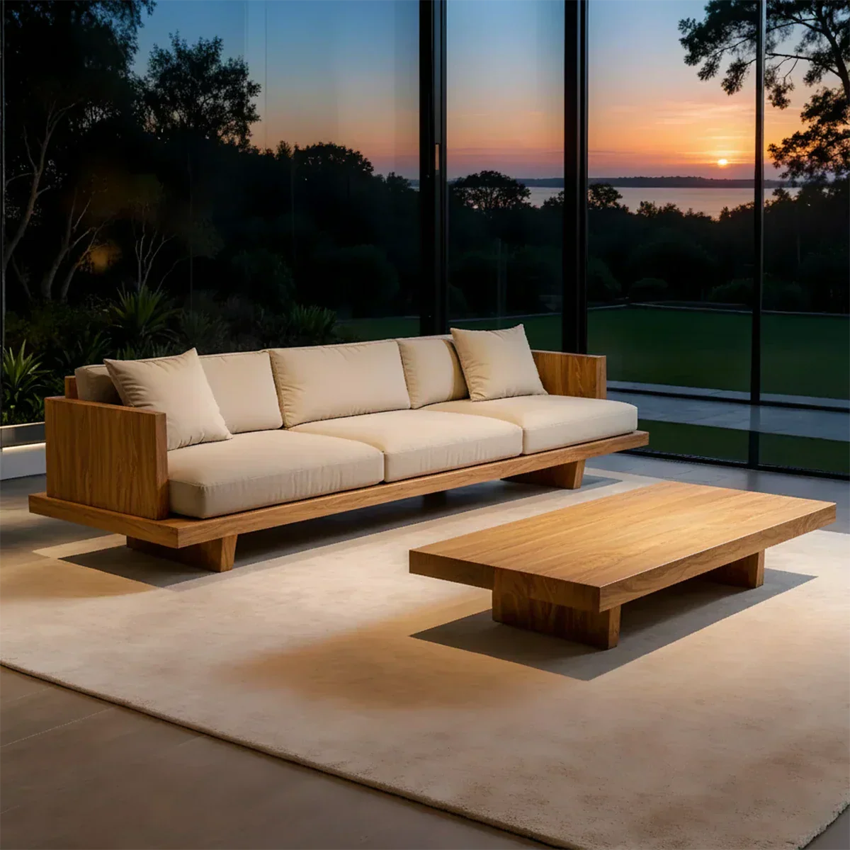 Modern Low-Profile Cotton Sofa with Solid Wood Base - Rustiracraft 