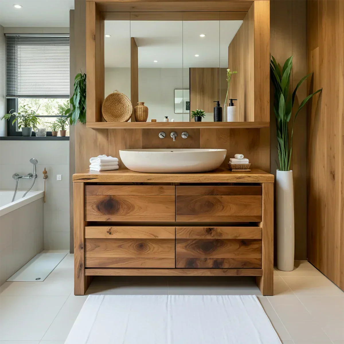 Modern Natural Solid Wood Vanity with Wide Grain Drawers - Rustiracraft 