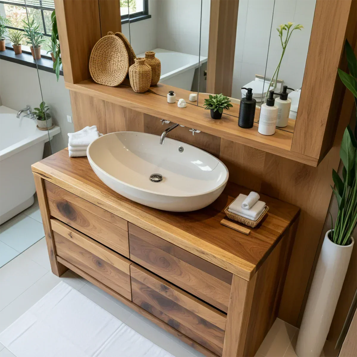 Modern Natural Solid Wood Vanity with Wide Grain Drawers - Rustiracraft 