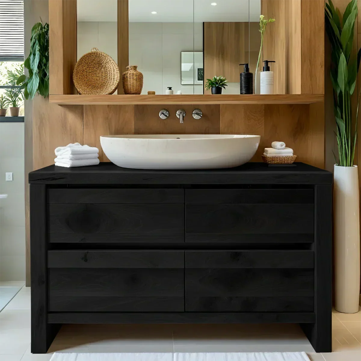 Modern Natural Solid Wood Vanity with Wide Grain Drawers - Rustiracraft 