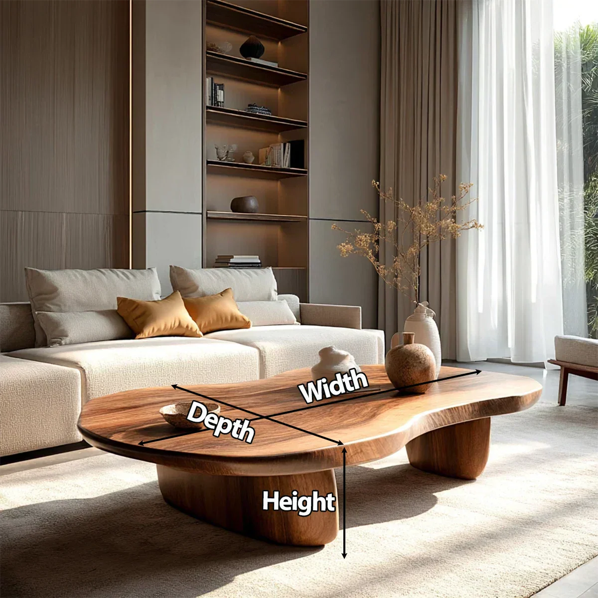 Modern Organic Natural Solid Wood Coffee Table with Rounded Base - Rustiracraft 