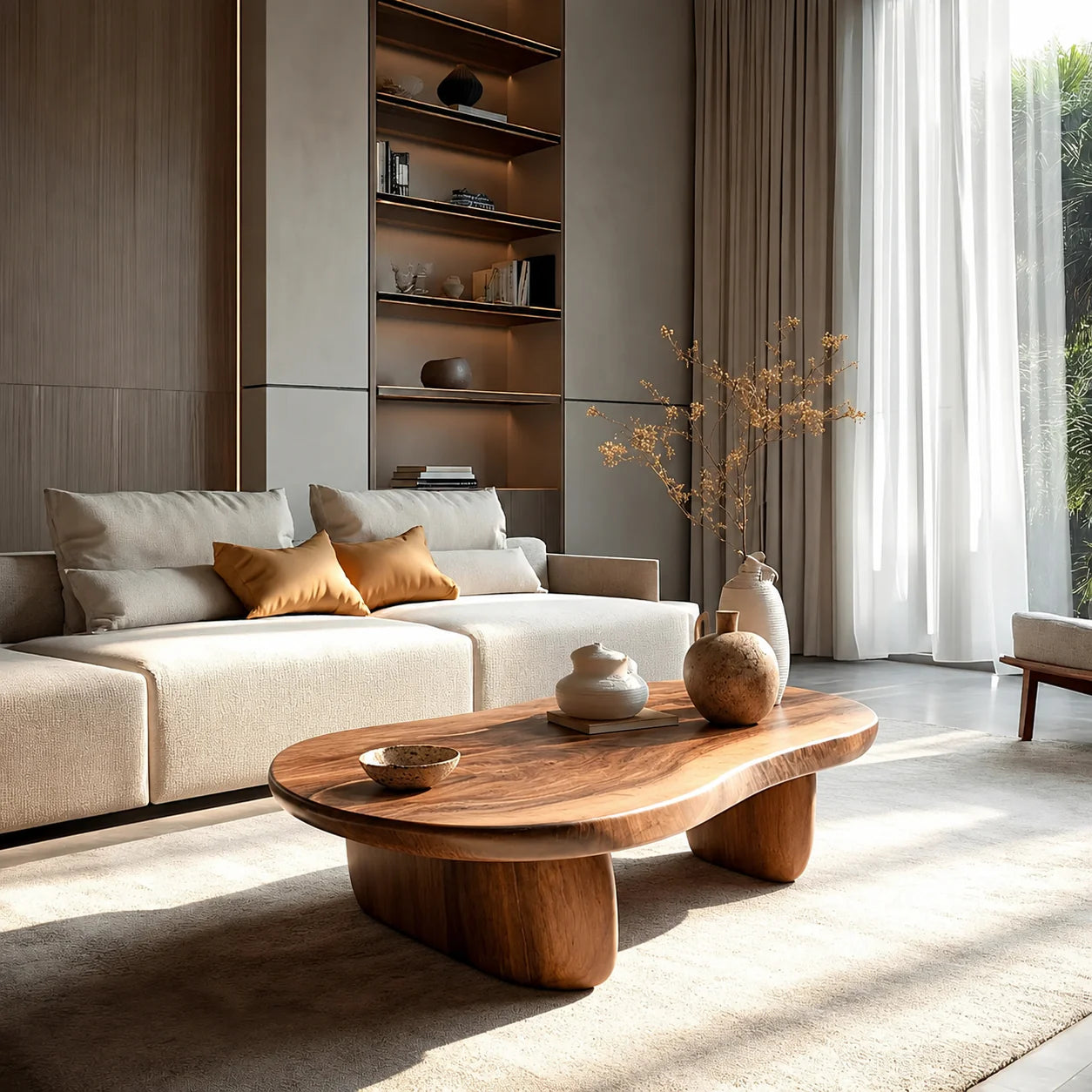Modern Organic Natural Solid Wood Coffee Table with Rounded Base - Rustiracraft
