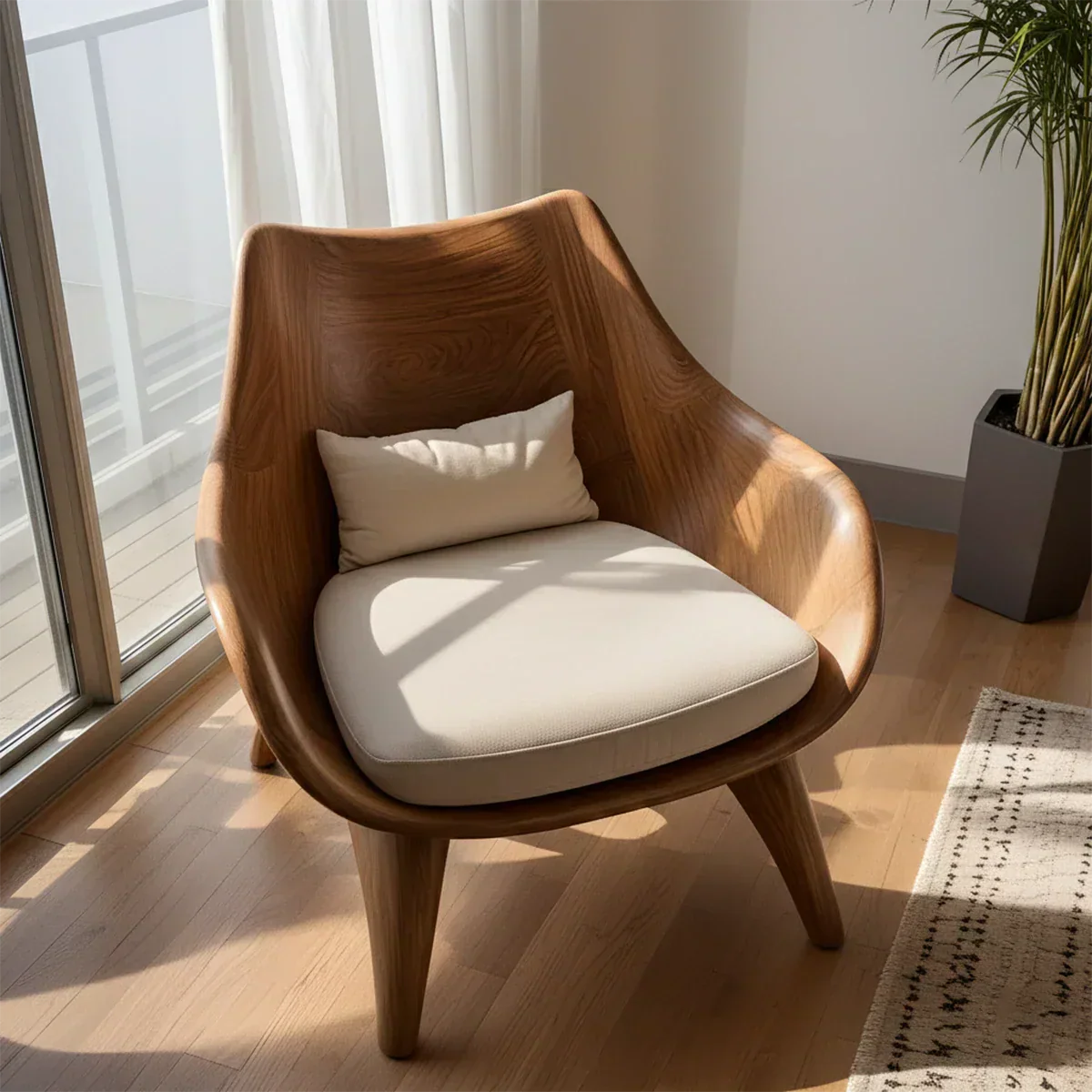 Modern Sculptural Natural Solid Wood Lounge Chair - Rustiracraft