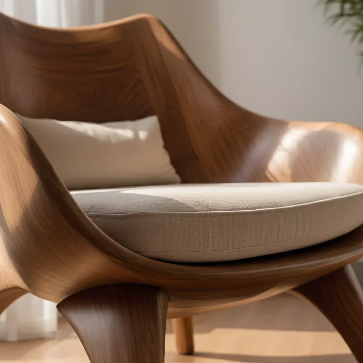 Modern Sculptural Natural Solid Wood Lounge Chair - Rustiracraft