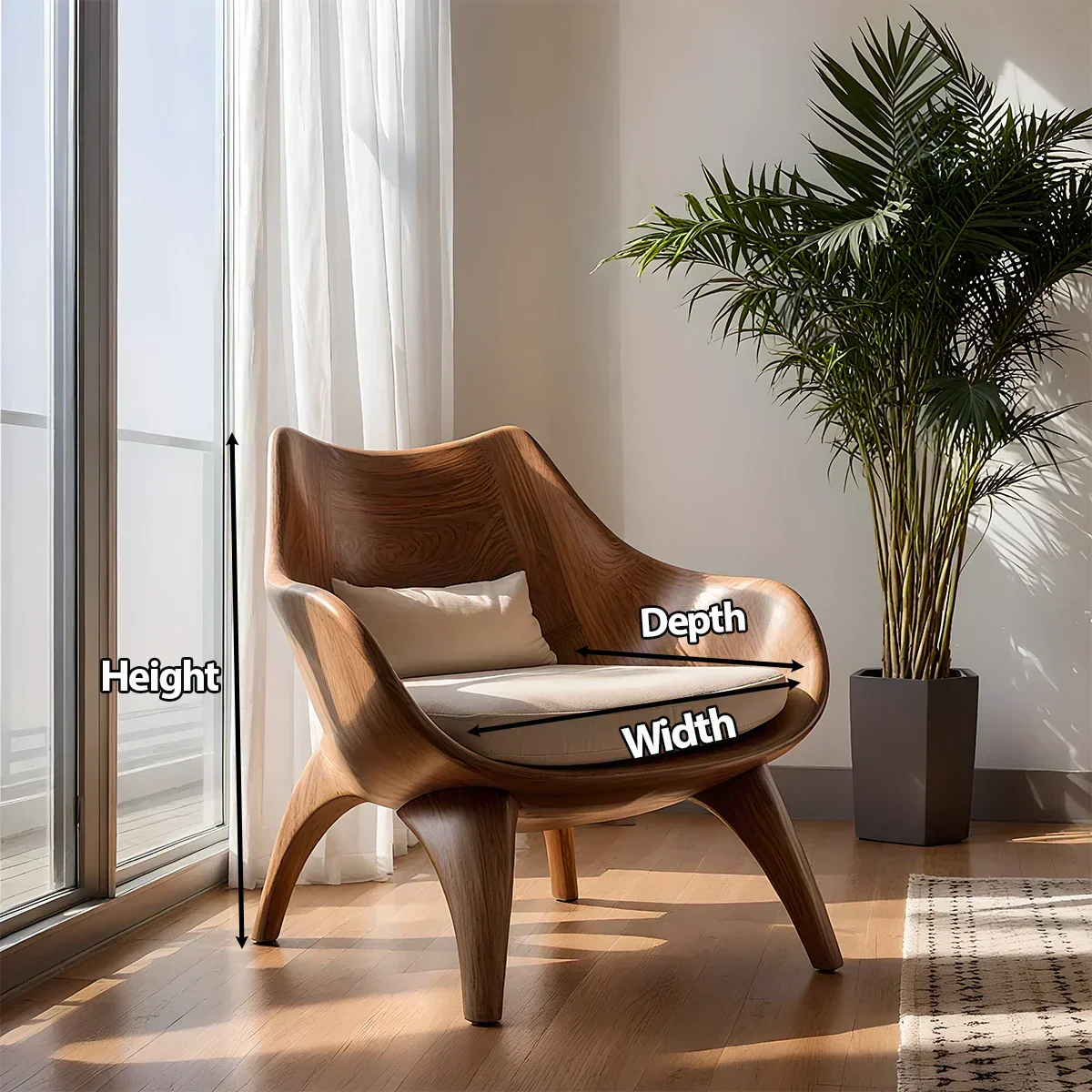 Modern Sculptural Natural Solid Wood Lounge Chair - Rustiracraft