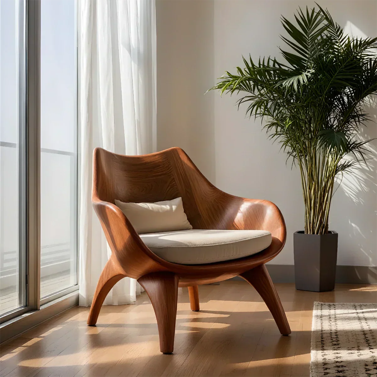 Modern Sculptural Natural Solid Wood Lounge Chair - Rustiracraft
