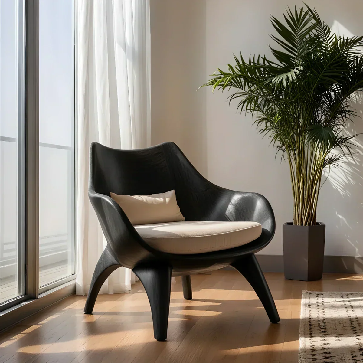 Modern Sculptural Natural Solid Wood Lounge Chair - Rustiracraft