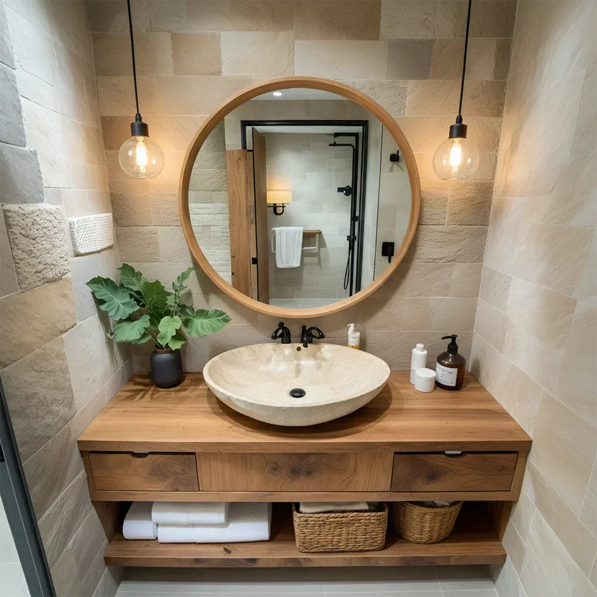 Modern Solid Wood Bathroom Vanity with Storage Shelf - Rustiracraft 