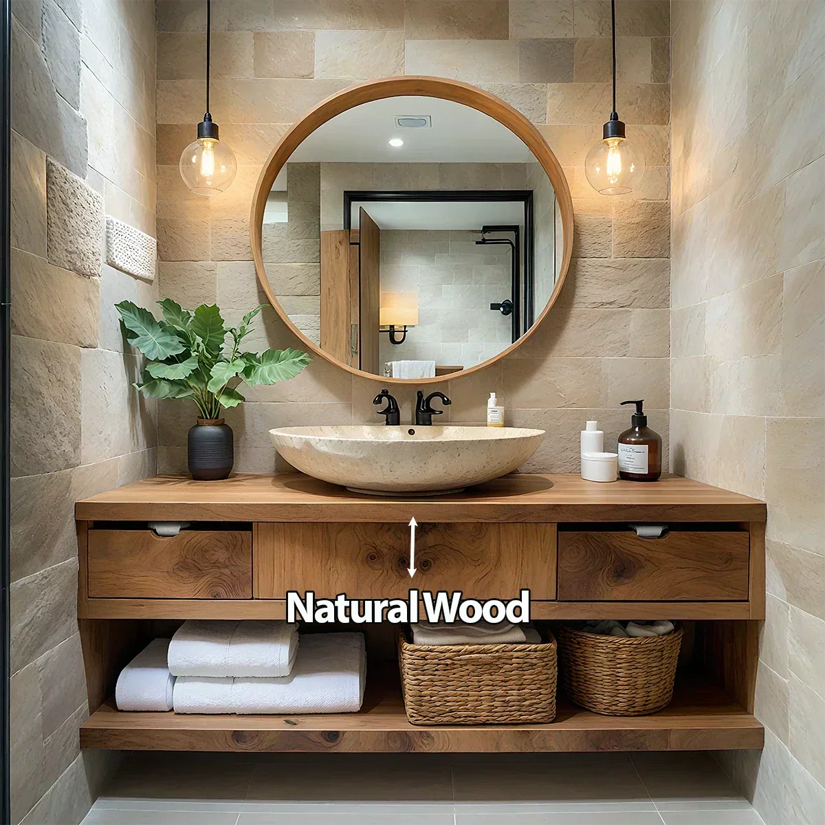Modern Solid Wood Bathroom Vanity with Storage Shelf - Rustiracraft 