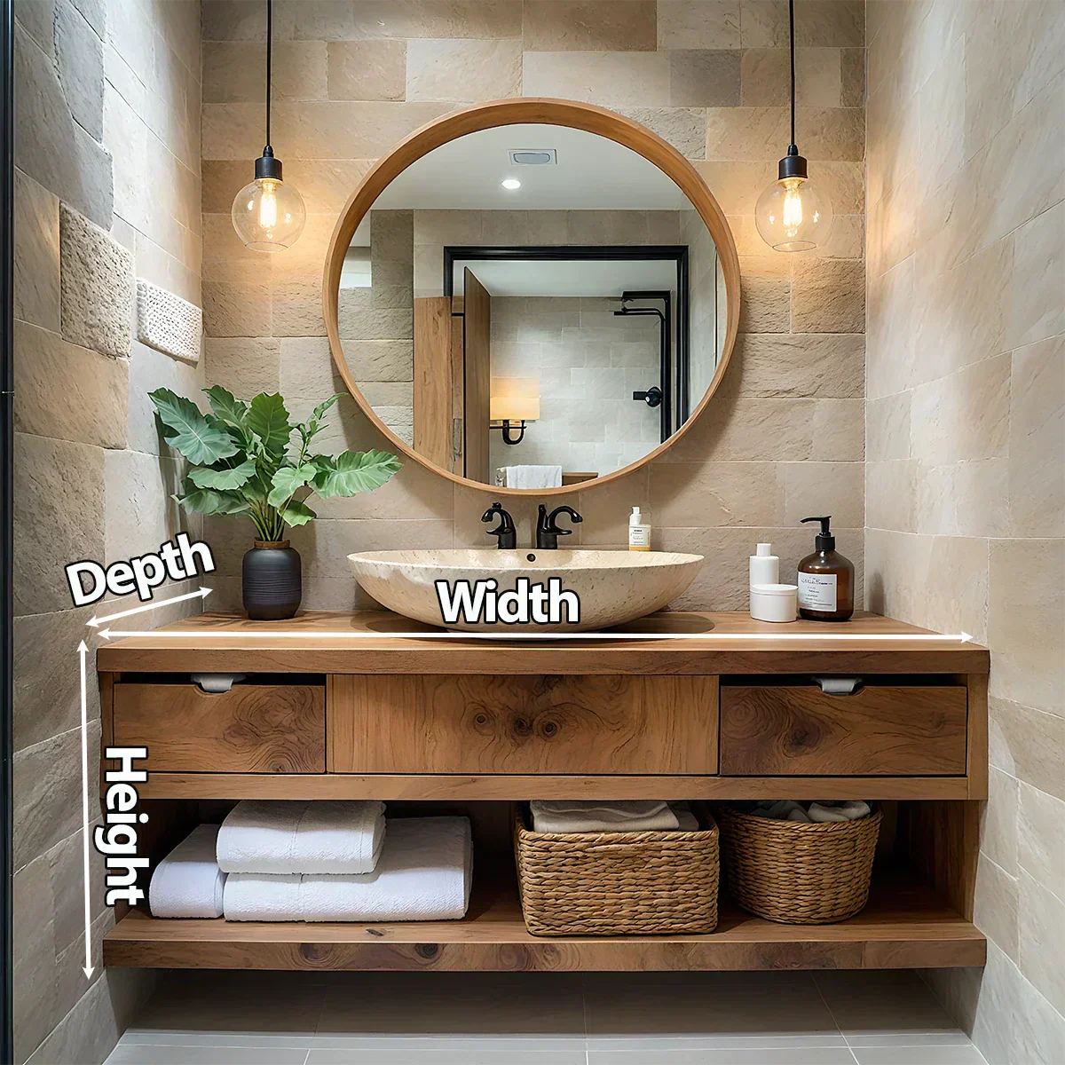 Modern Solid Wood Bathroom Vanity with Storage Shelf - Rustiracraft 