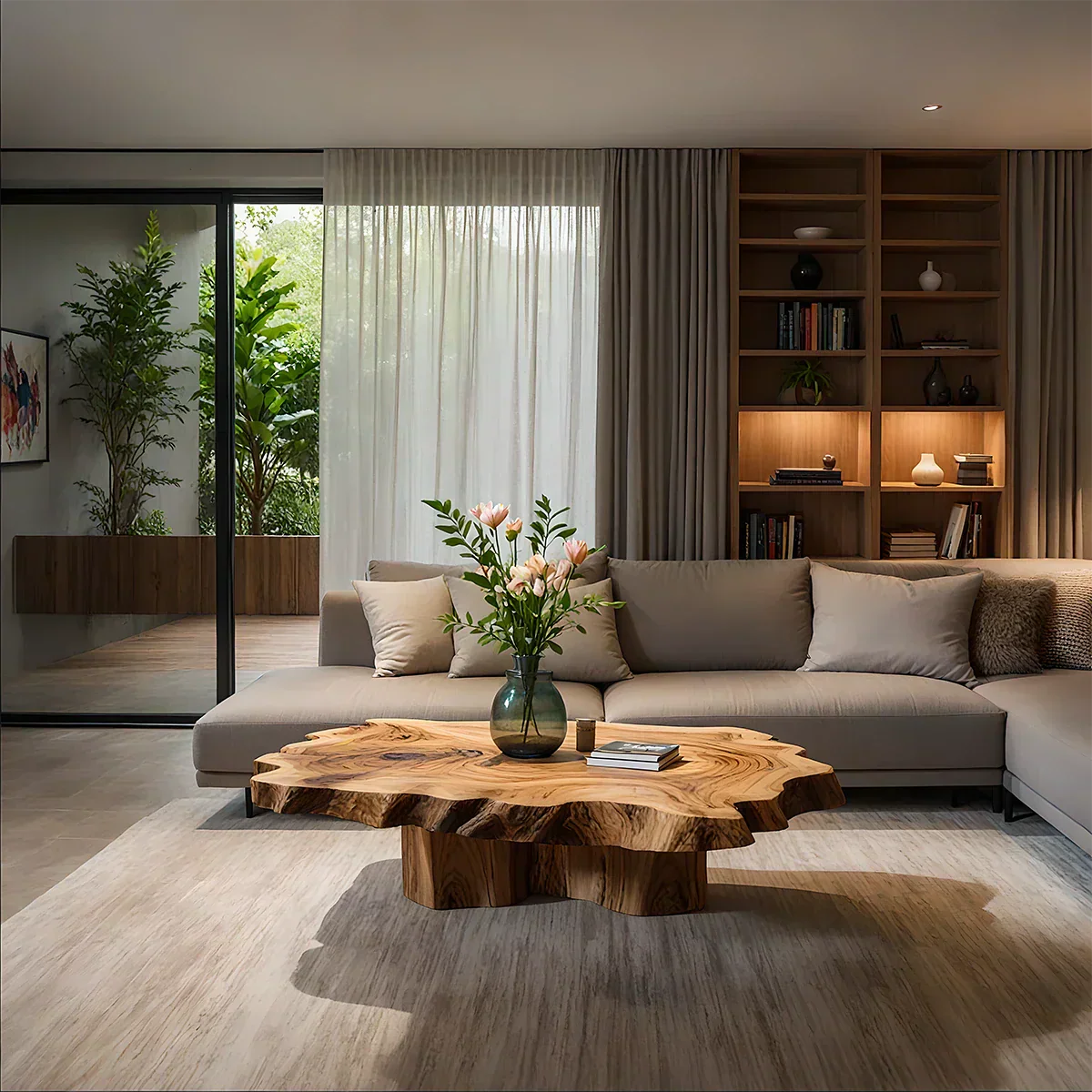 Natural Edge Solid Wood Coffee Table – Sculptural Japandi Form - Rustiracraft