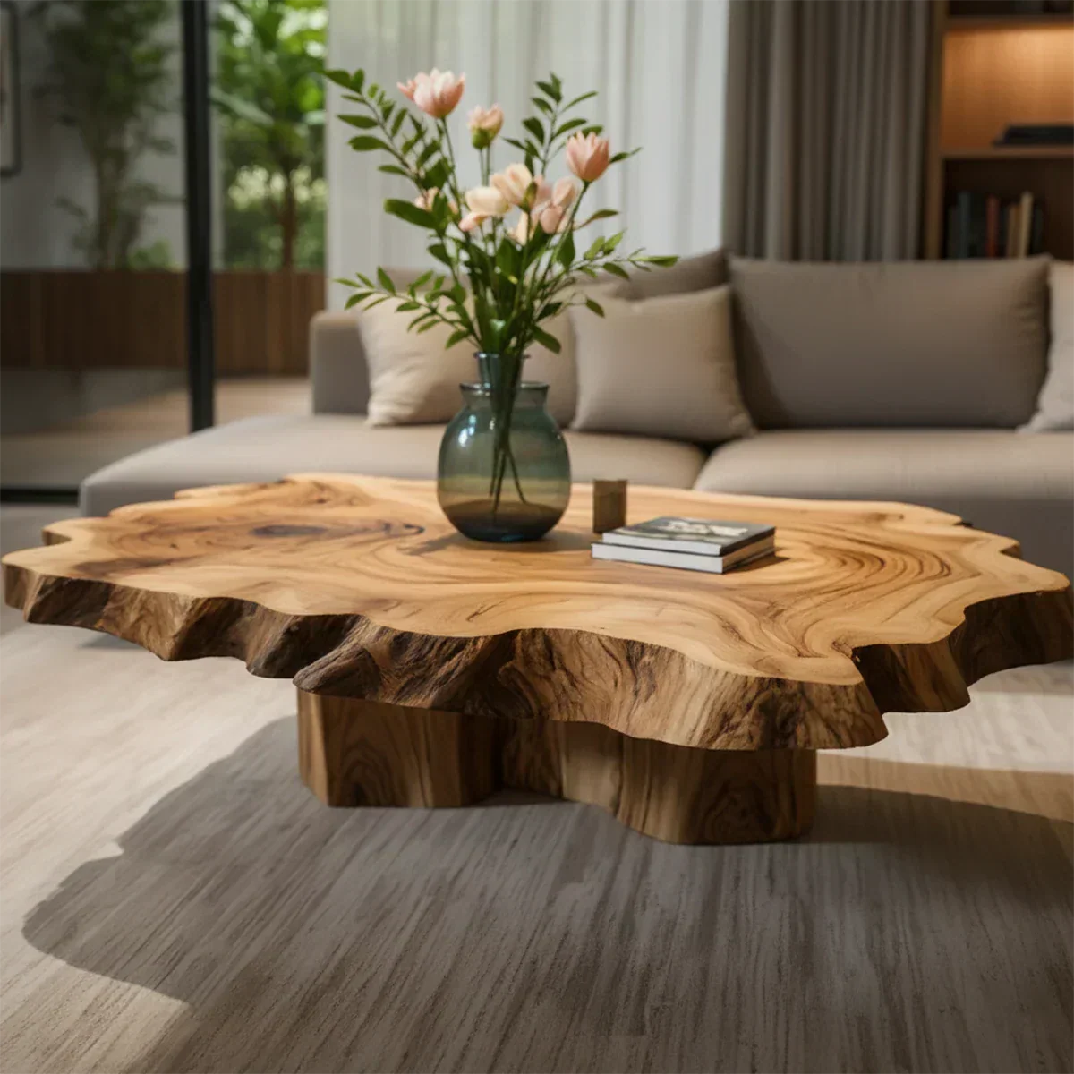 Natural Edge Solid Wood Coffee Table – Sculptural Japandi Form - Rustiracraft
