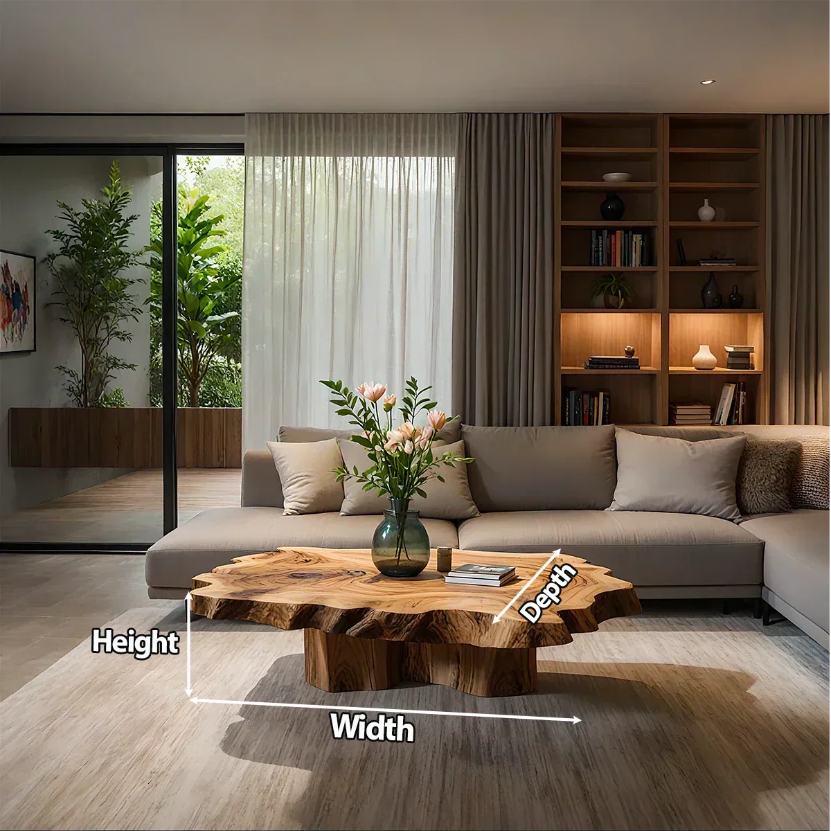 Natural Edge Solid Wood Coffee Table – Sculptural Japandi Form - Rustiracraft