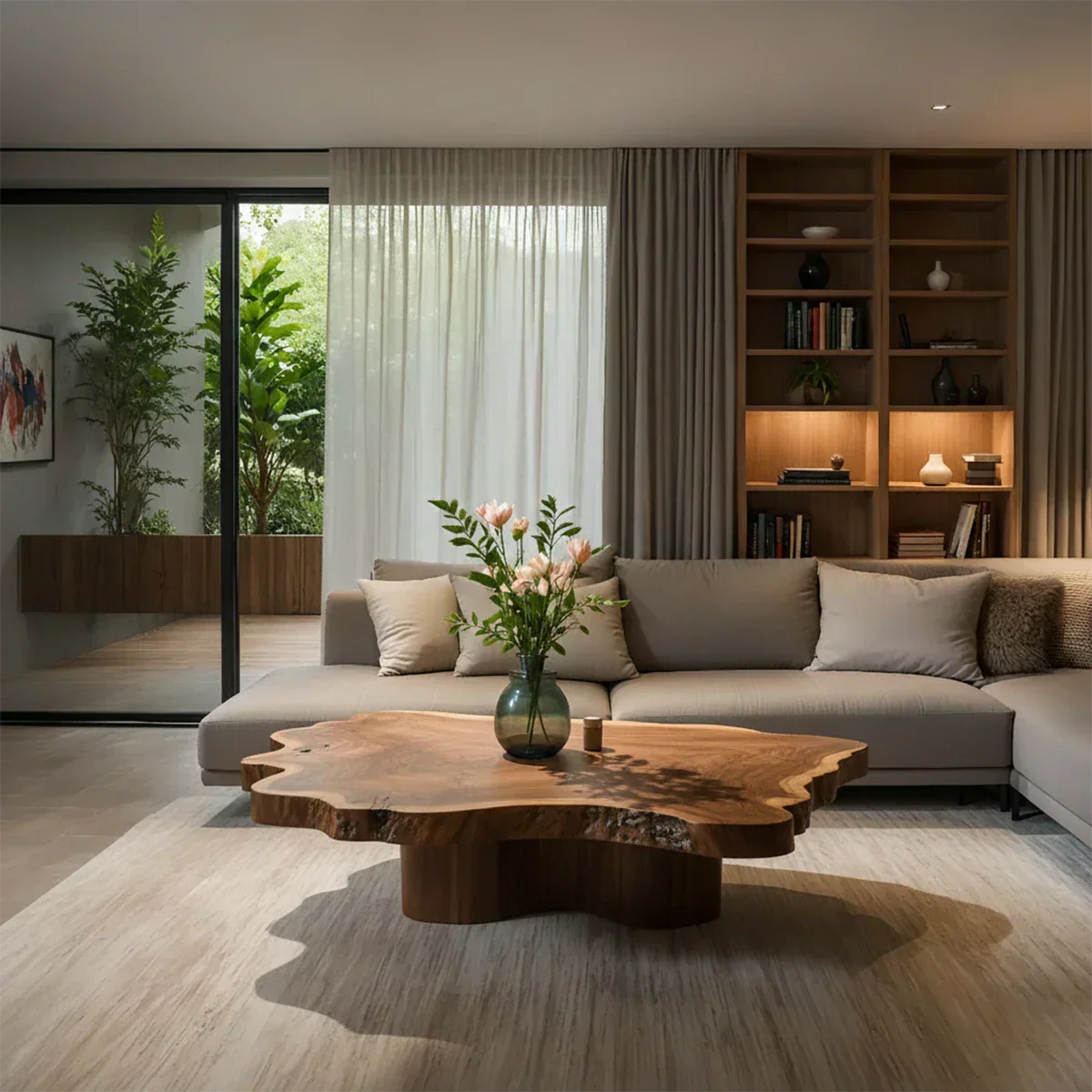 Natural Edge Solid Wood Coffee Table – Sculptural Japandi Form - Rustiracraft