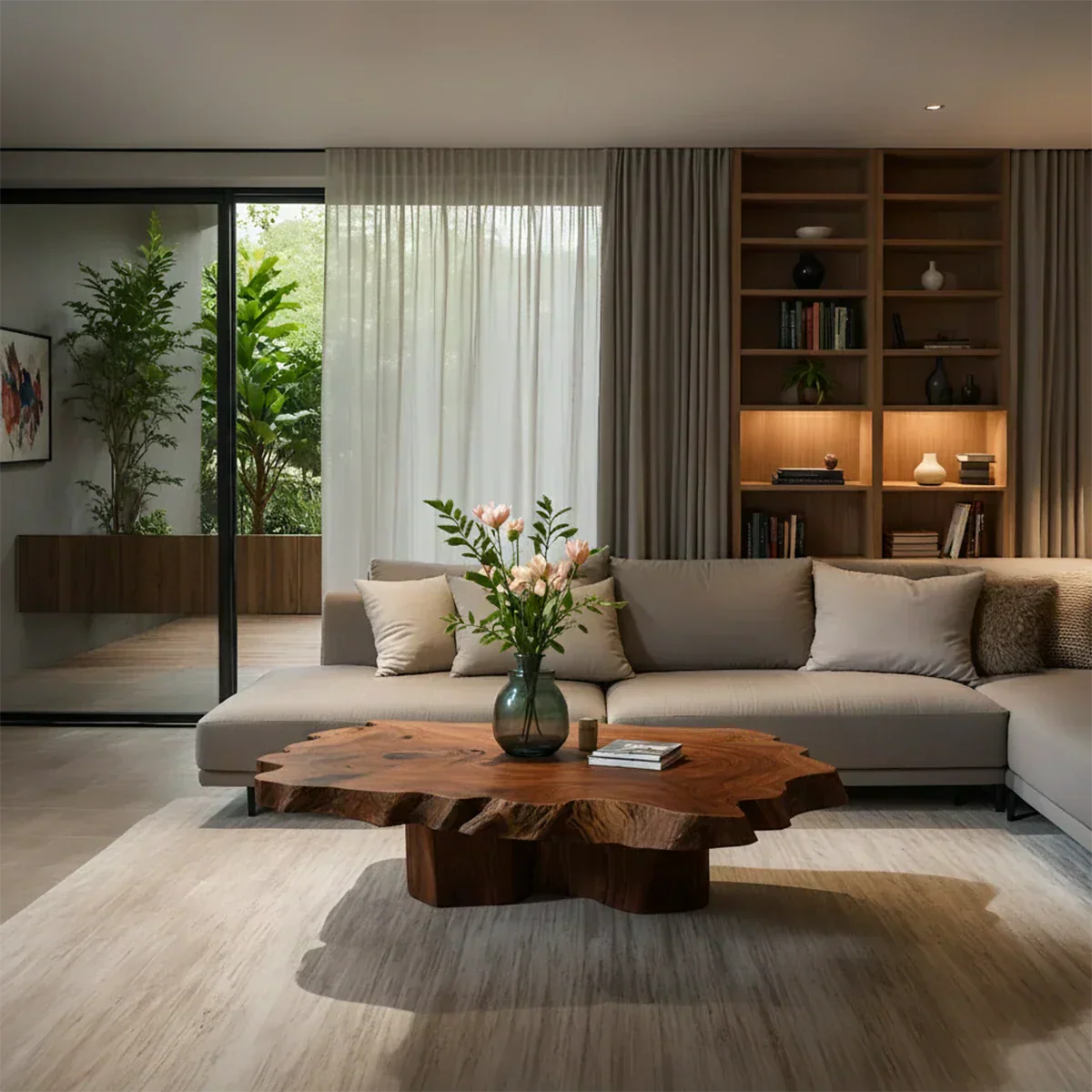 Natural Edge Solid Wood Coffee Table – Sculptural Japandi Form - Rustiracraft