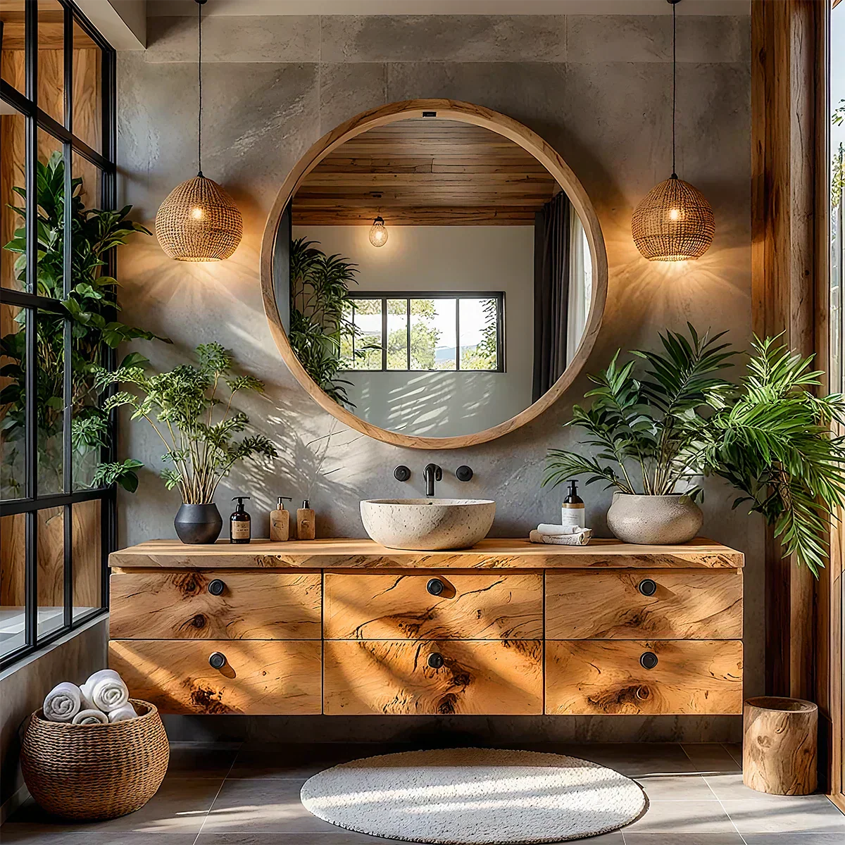 Natural Knotted Wood Floating Vanity - Rustiracraft 