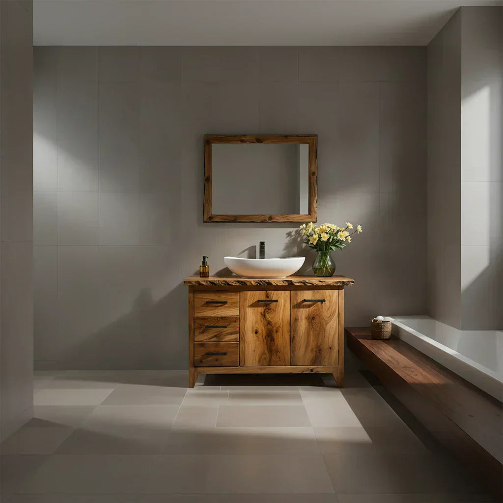 Natural Solid Wood Bathroom Vanity – Rustic Natural Edge Style - Rustiracraft 