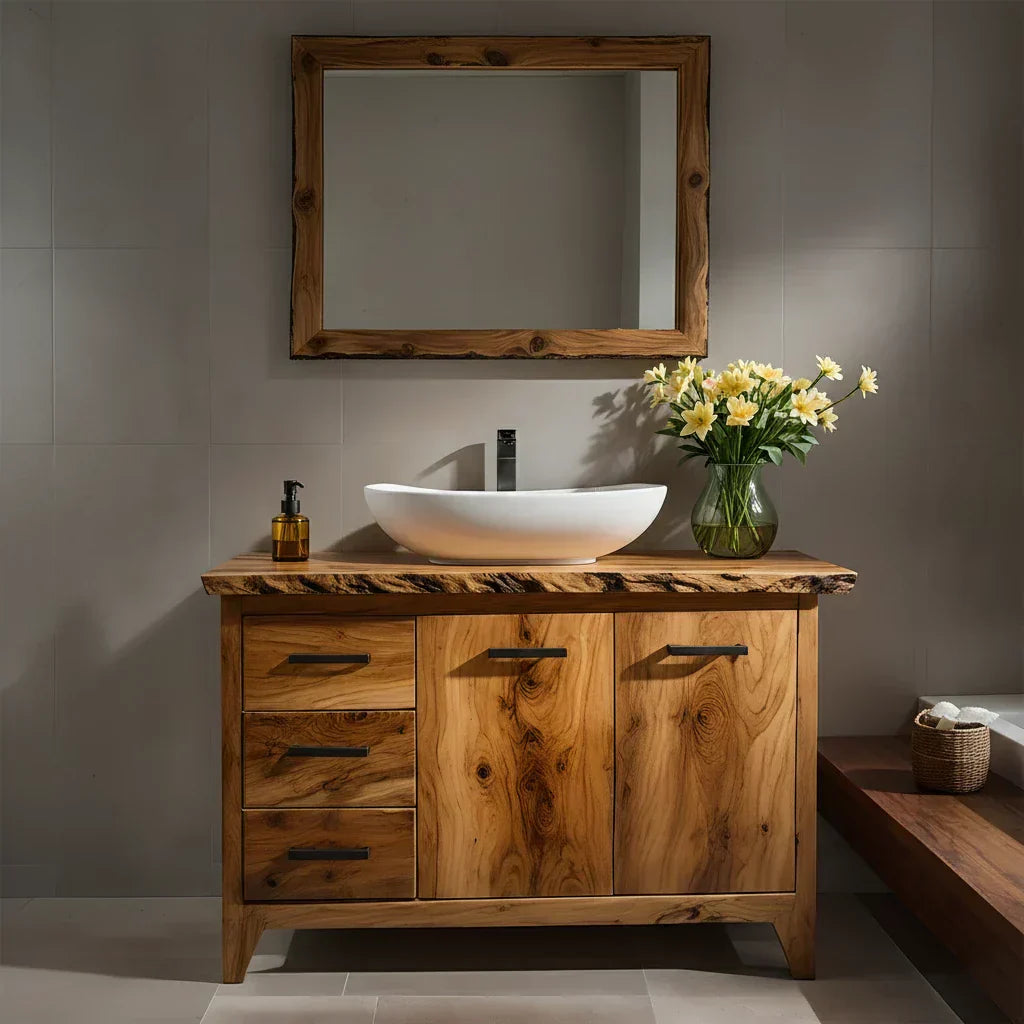 Natural Solid Wood Bathroom Vanity – Rustic Natural Edge Style - Rustiracraft 