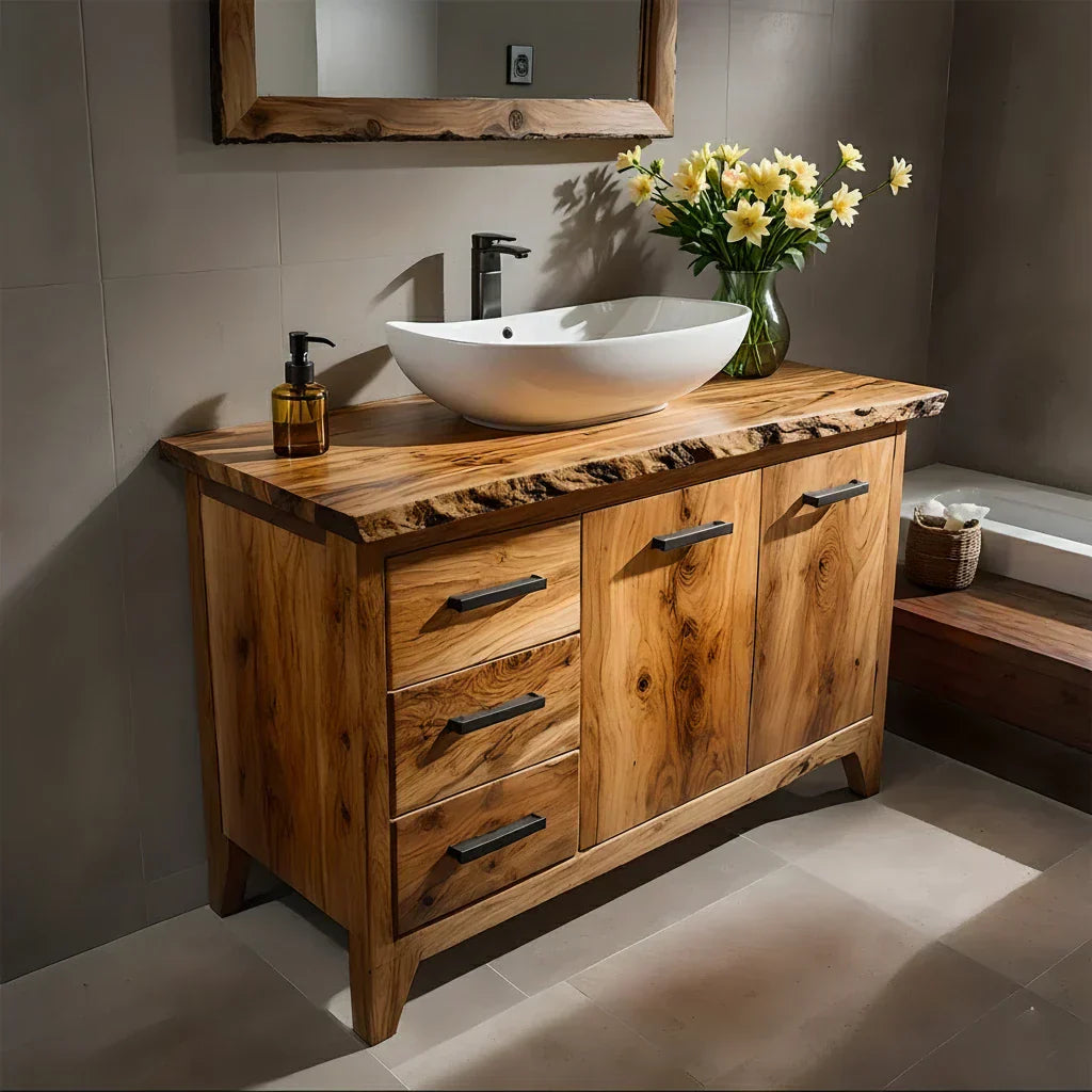 Natural Solid Wood Bathroom Vanity – Rustic Natural Edge Style - Rustiracraft 