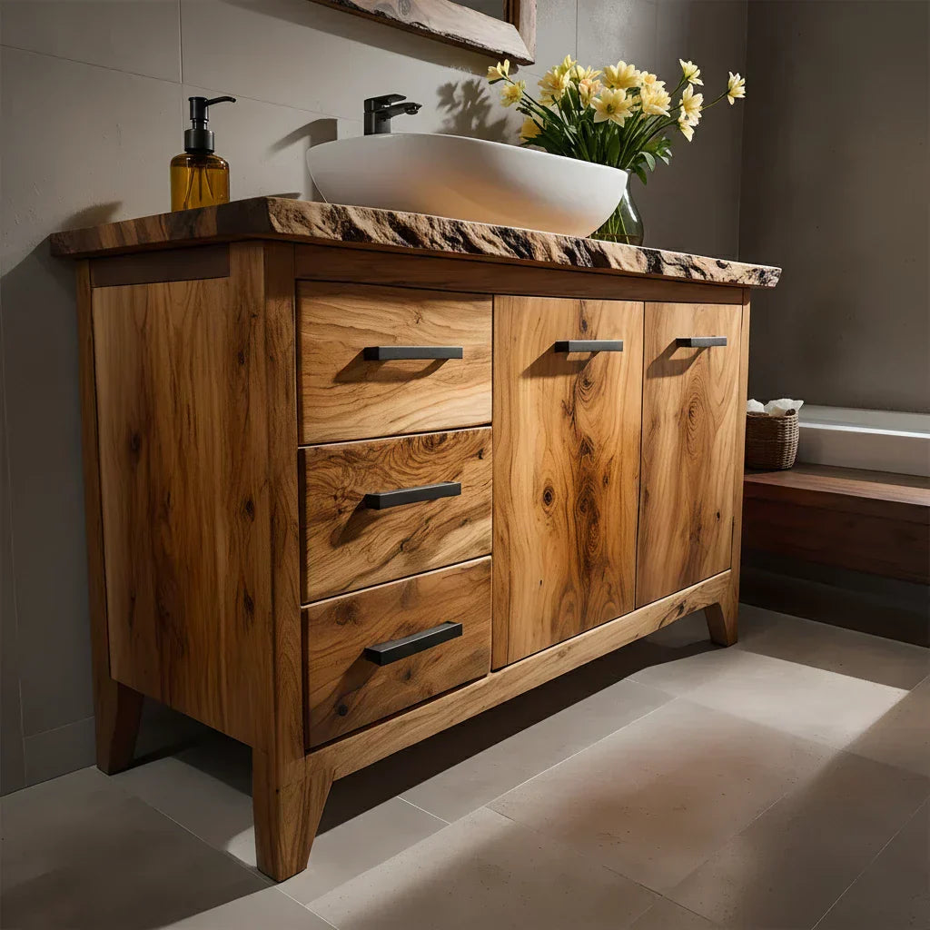 Natural Solid Wood Bathroom Vanity – Rustic Natural Edge Style - Rustiracraft 